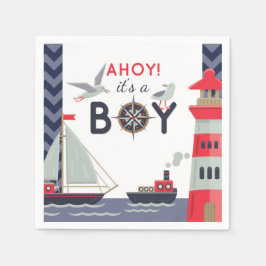 Servilleta De Papel Nautical Sailor Boats Ahoy Baby Boy Shower Fiesta