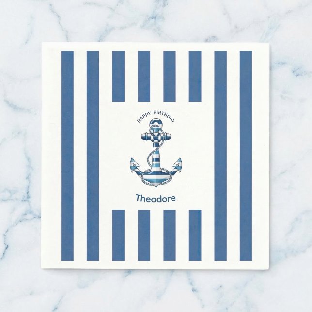 Servilleta De Papel Nautical Striped Anchor Birthday (Classic look for your guests)
