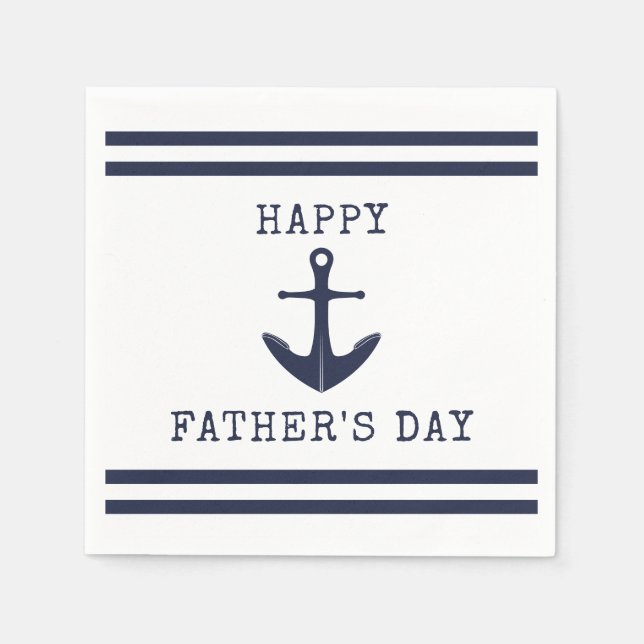 Servilleta De Papel Nautical White Navy Anchor azul Feliz Día de los P (Anverso)