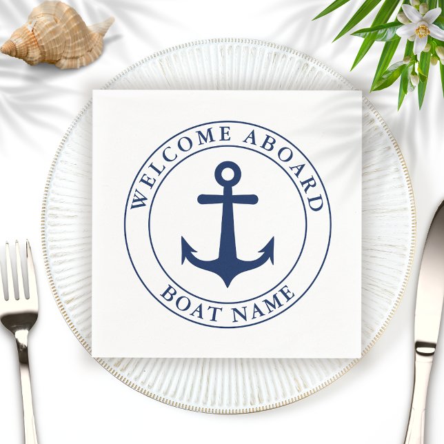 Servilleta De Papel Nautical White Navy nombre de barco con ancla azul (Subido por el creador)