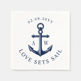 Servilleta De Papel Nautico Anchor Love Set Sail Personalizado Monogra