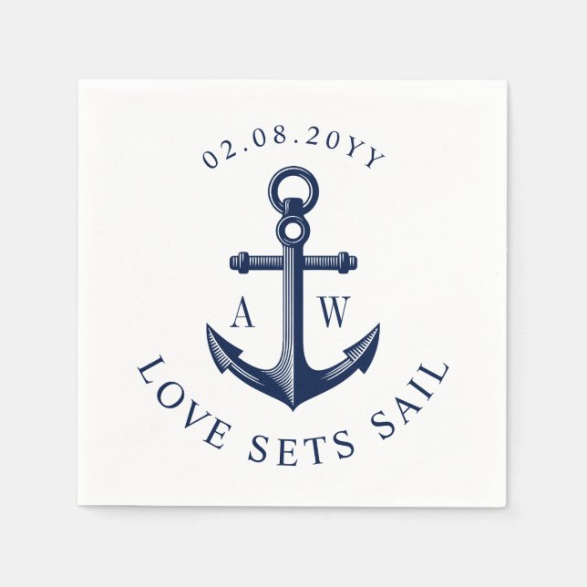 Servilleta De Papel Nautico Anchor Love Set Sail Personalizado Monogra (Anverso)