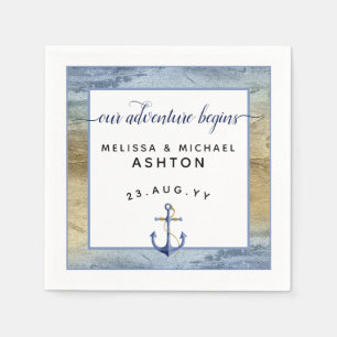 Servilleta De Papel #Náutico Azul Marino Dorado Aquarela Evento #Boda