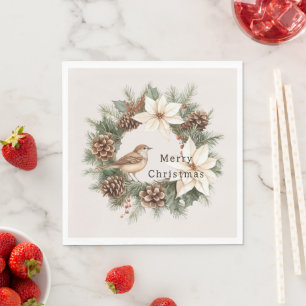 Servilleta De Papel Navidad Acogedora Caliente Poinsettia Pinos Conos 