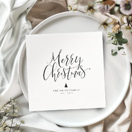 Servilleta De Papel Navidad Alegre Caligrafía Simple en Negro y Blanco