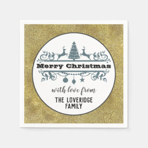 Servilleta De Papel Navidad Alegre Chic Negro Blanco Gris Brillo Dorad