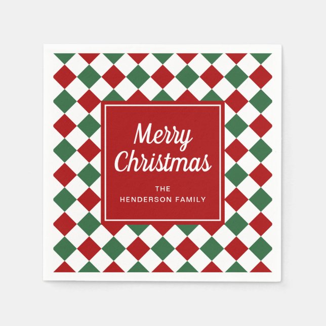 Servilleta De Papel Navidad Alegre Cuadro Rojo Festivo (Anverso)