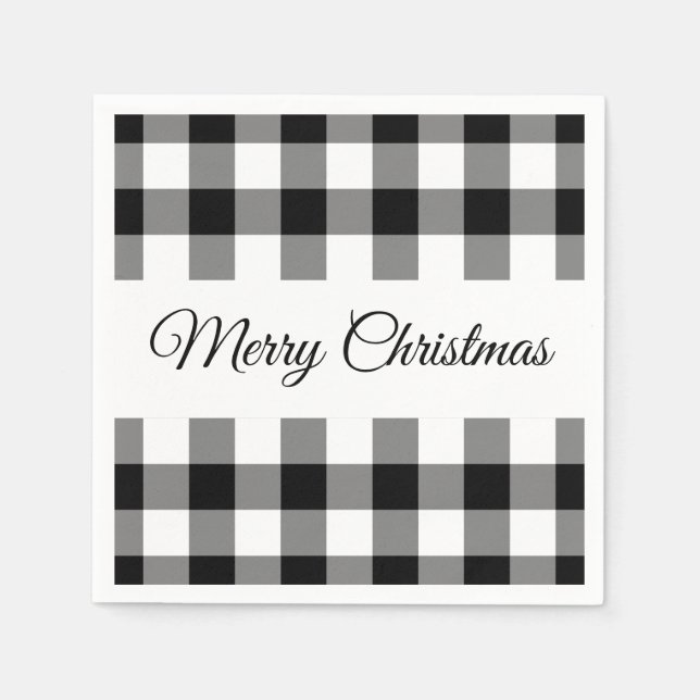 Servilleta De Papel Navidad Alegre Cuadro Rústico Negro Y Blanco (Anverso)