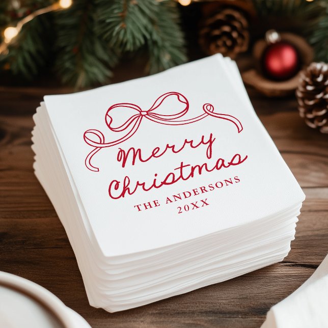 Servilleta De Papel Navidad Alegre Lazo Rojo Dibujado a Mano Caprichos (Subido por el creador)