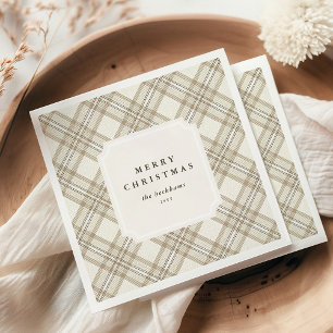 Servilleta De Papel Navidad Alegre Personalizada en Cuadros de Beige S