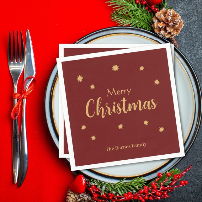 Servilleta De Papel Navidad alegre roja y dorada personalizada  (Subido por el creador)
