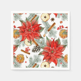 Servilleta De Papel Navidad Alegre Vintage Acuarela Flor de Pascua Roj