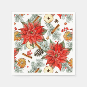 Servilleta De Papel Navidad Alegre Vintage Acuarela Flor de Pascua Roj