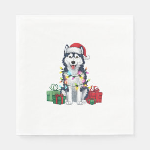 Servilleta De Papel Navidad alumbrando Santa Hat Alaskan Husky Dog Chr