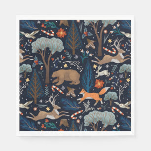 Servilleta De Papel Navidad Arboles Animales Bosque Acuarela Rústica