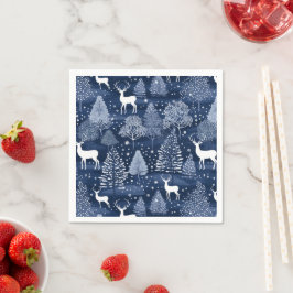 Servilleta De Papel Navidad Bosque Invernal Azul Reno Fiesta