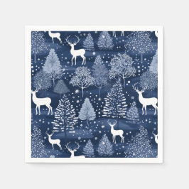 Servilleta De Papel Navidad Bosque Invernal Azul Reno Fiesta