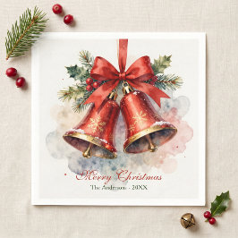 Servilleta De Papel Navidad Campanas Rojas Acuarela Vintage Elegante