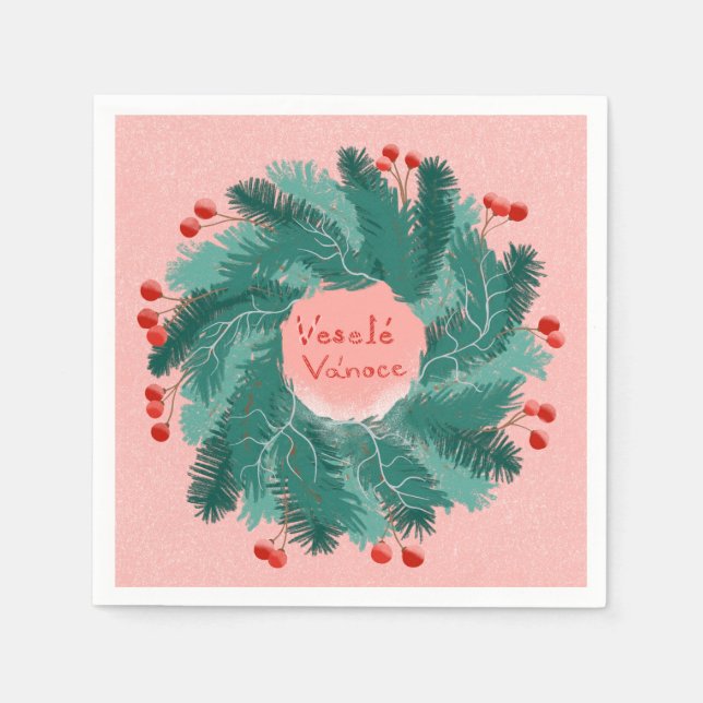 Servilleta De Papel Navidad checa de los cerezos (Anverso)