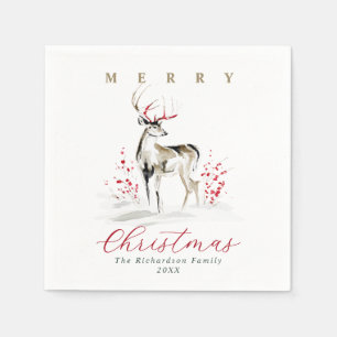 Servilleta De Papel Navidad Ciervo Acuarela Rústica Elegante