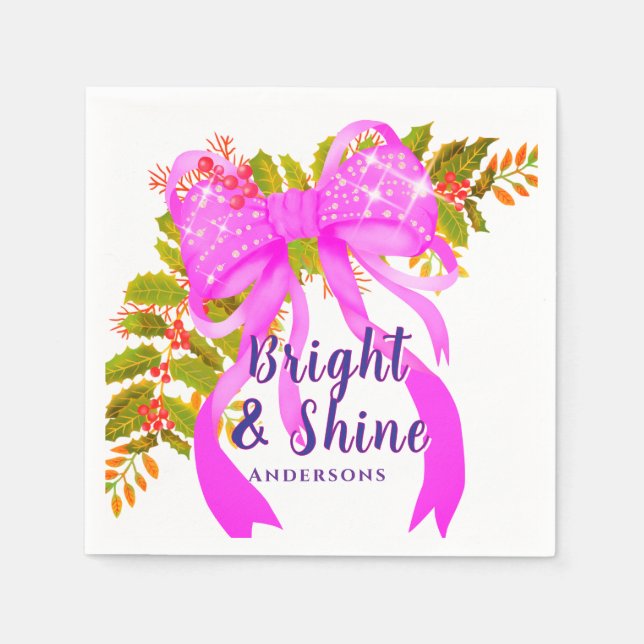 Servilleta De Papel Navidad con lazo rosa brillante (Anverso)