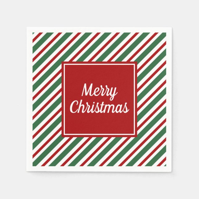 Servilleta De Papel Navidad con Rayas Modernas Rojas y Verdes (Anverso)