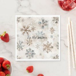 Servilleta De Papel Navidad Copos de Nieve Marrón Azul Crema