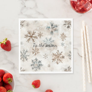 Servilleta De Papel Navidad Copos de Nieve Marrón Azul Crema