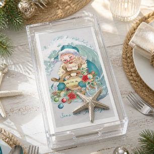 Servilleta De Papel Navidad Costera Vintage Playa Santa Acuarela