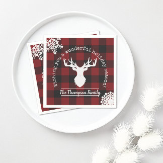 Servilleta De Papel Navidad Cuadrillé Reno Rojo y Negro Búfalo