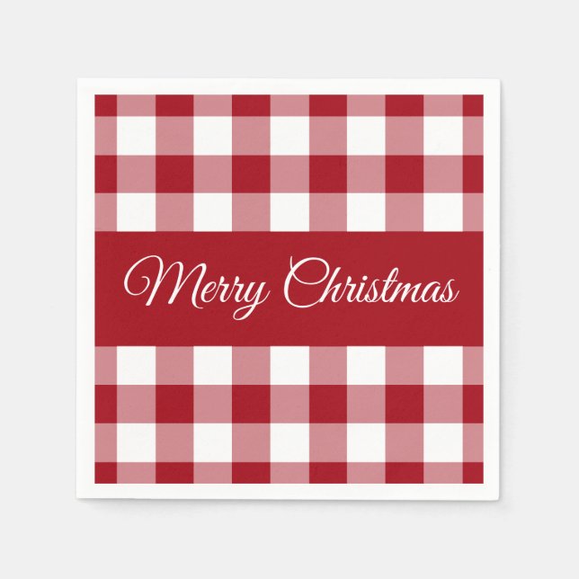 Servilleta De Papel Navidad Cuadro Escocés Rojo Y Blanco Rústico (Anverso)