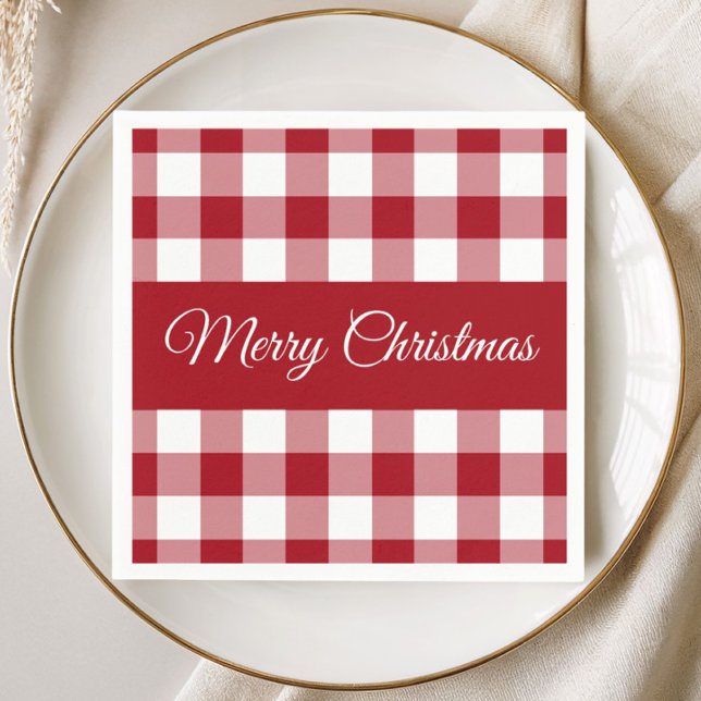 Servilleta De Papel Navidad Cuadro Escocés Rojo Y Blanco Rústico (Rustic Red And White Plaid Christmas Napkins)
