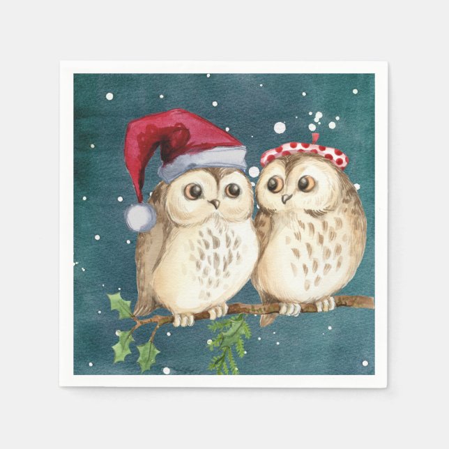 Servilleta De Papel Navidad de búhos lindos (Anverso)