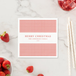 Servilleta De Papel Navidad de Gingham Rojo Minimalista