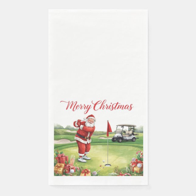 Servilleta De Papel Navidad de golf con Papá Noel jugando golf (Anverso)
