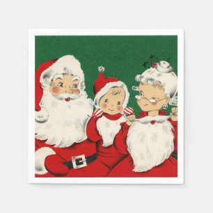 Servilleta De Papel Navidad de la familia de Santa del vintage