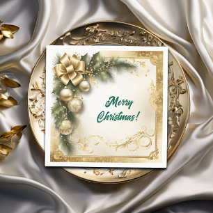 Servilleta De Papel Navidad de Oro Blanco Vintage