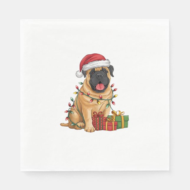 Servilleta De Papel Navidad de perro mastiff francés iluminando Santa  (Anverso)