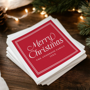 Servilleta De Papel navidad del rojo de la frontera clásica