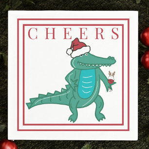 Servilleta De Papel Navidad Elegante Caimán Santa Vino Salud