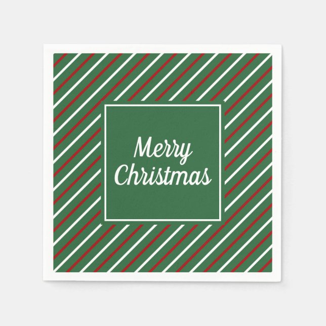 Servilleta De Papel Navidad Elegantes Rayas Verdes (Anverso)