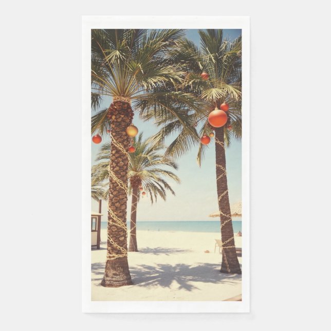 Servilleta De Papel Navidad en la playa tropical con palmeras (Anverso)