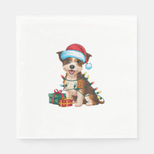 Servilleta De Papel Navidad en Santa Hat Border Terrier Dog