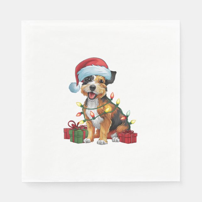 Servilleta De Papel Navidad en Santa Hat Border Terrier Dog (Anverso)