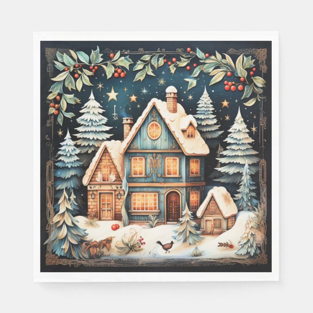 Servilleta De Papel Navidad, escena navideña vintage, (Anverso)