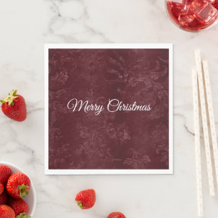 Servilleta De Papel Navidad floral de color burgundy rojo profundo