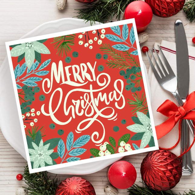 Servilleta De Papel Navidad floral roja (Floral red Christmas Napkins)