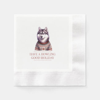 Servilleta De Papel Navidad Husky Aullando Buenas Fiestas Personalizad