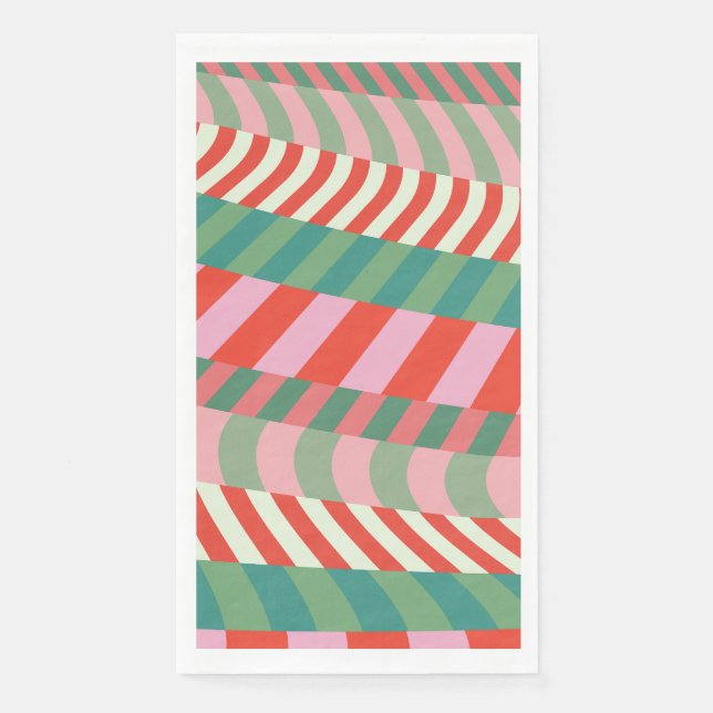 Servilleta De Papel Navidad moderna rojo verde rosa rayas geométricas (Anverso)