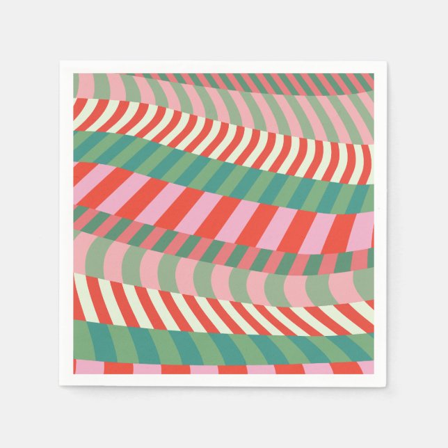 Servilleta De Papel Navidad moderna rojo verde rosa rayas geométricas (Anverso)